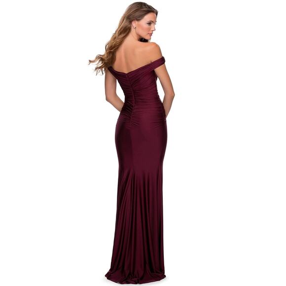 La Femme No 28450 Off the Shoulder Evening Gown Dress Size 8 Ruched Prom NWT - Picture 2 of 15